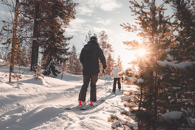 two people skiing